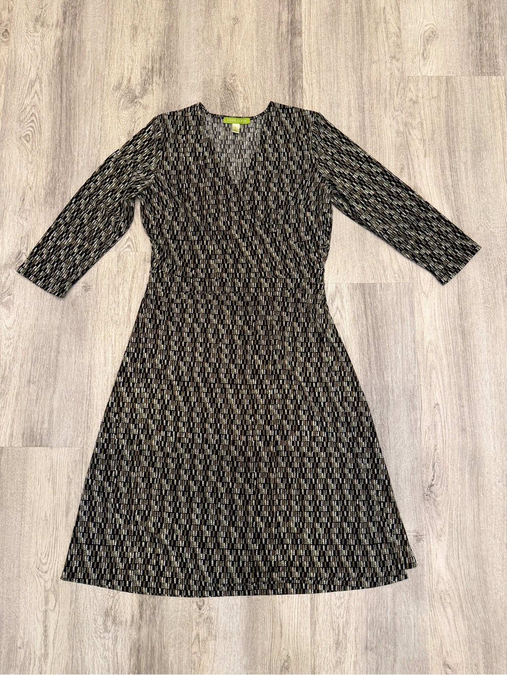Sigrid Olsen Small Geometric Print Wrap Style Midi Dress 3/4 Sleeve